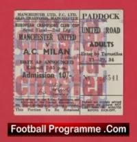 Manchester United v AC Milan 1969 European Cup Semi Final Ticket