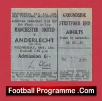 Manchester United v Anderlecht 1968 – European Cup Quarter Final Ticket