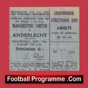 Manchester United v Anderlecht 1968 – European Cup Quarter Final Ticket