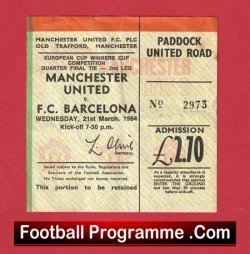 Manchester United v Barcelona 1984 - Match Ticket v Barca Maradona - football memorabilia