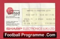 Manchester United v Bradford City 1982 – League Cup Match Ticket