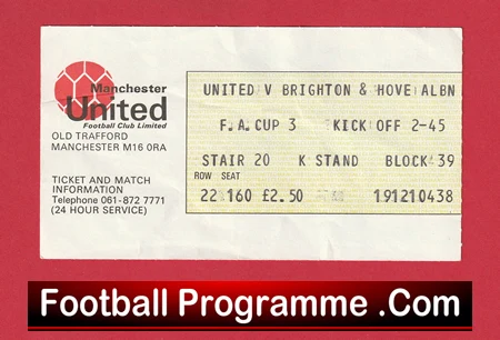 Manchester United v Brighton 1981 - Man Utd FA Cup Ticket - Image 2