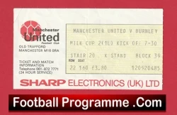 Manchester United v Burnley 1984 - League Cup Ticket - football memorabilia