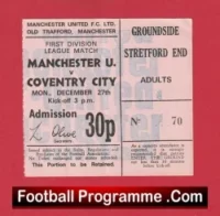 Manchester United v Coventry City 1971 – Match Ticket