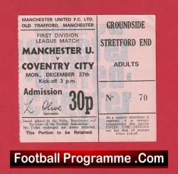 Manchester United v Coventry City 1971 - Match Ticket - football memorabilia
