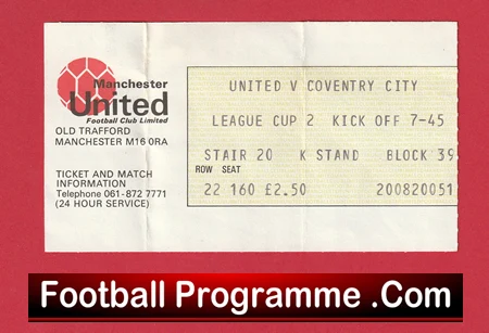 Manchester United v Coventry City 1980 - League Cup Football Ticket - Image 2