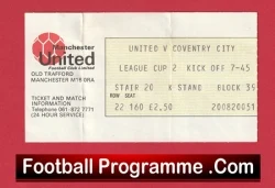 Manchester United v Coventry City 1980 - League Cup Football Ticket - football memorabilia