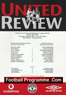 Manchester United v Everton 2002 - Reserves Match - football programme