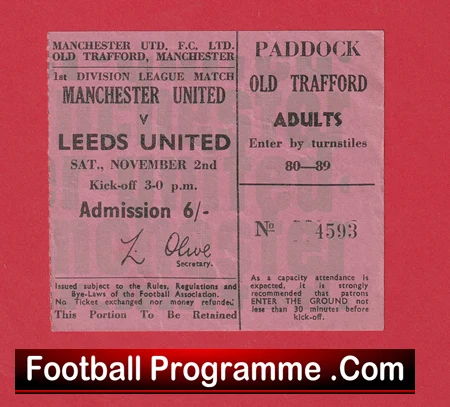 Manchester United v Leeds United 1968 - Match Ticket - Image 2