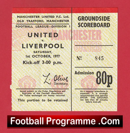 Manchester United v Liverpool 1977 Football Ticket Old Trafford - Image 2