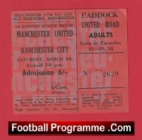 Manchester United v Manchester City 1969 – Old Football Ticket