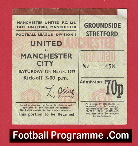 Manchester United v Manchester City 1977 - 1970s Match Ticket - Image 2