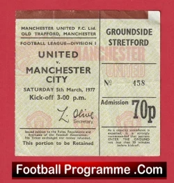 Manchester United v Manchester City 1977 - 1970s Match Ticket - football memorabilia