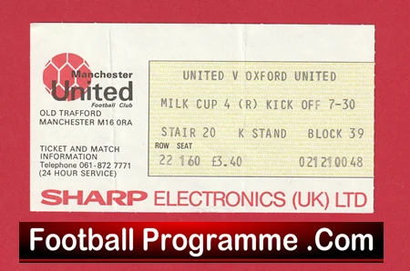 Manchester United v Oxford United 1983 - League Cup Football Ticket - Image 2
