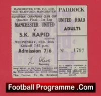 Manchester United v Rapid Vienna 1969 – European Cup Quarter Final Ticket