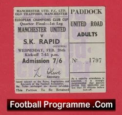 Manchester United v Rapid Vienna 1969 - European Cup Quarter Final Ticket - football memorabilia