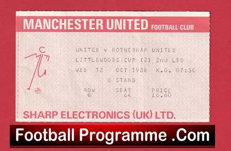 Manchester United v Rotherham United 1988 - Football Ticket - Image 2