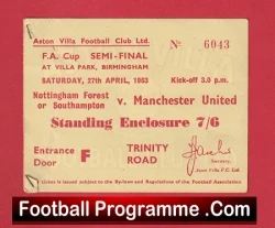 Manchester United v Southampton 1963 Semi Final Match Ticket - football memorabilia