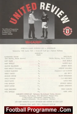 Manchester United v Sunderland 1994 - Reserves David Beckham - football programme