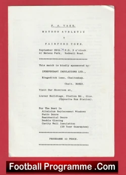 Marston Athletic v Fairford Town 1979 - FA Vase - football programme