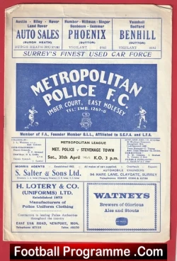 Metropolitan Police v Stevenage 1966 - Met Police Football - football programme
