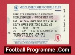 Middlesbrough v Manchester United 2009 - Football Ticket - football memorabilia