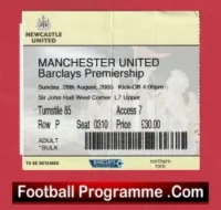 Newcastle United v Manchester United 2005 – Match Ticket