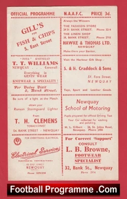 Newquay v RNAS Culdrose 1960s ? - Amateur League - football programme