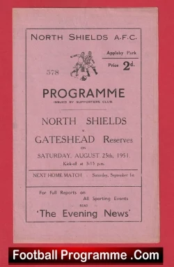 North Shields v Gateshead 1951 - Reserves - football programme