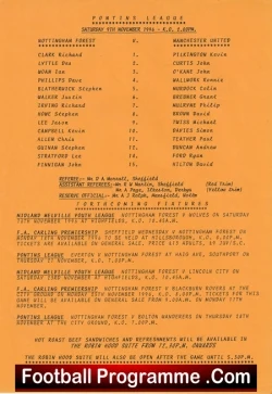 Nottingham Forest v Manchester United 1996 - Reserves Game - football programme