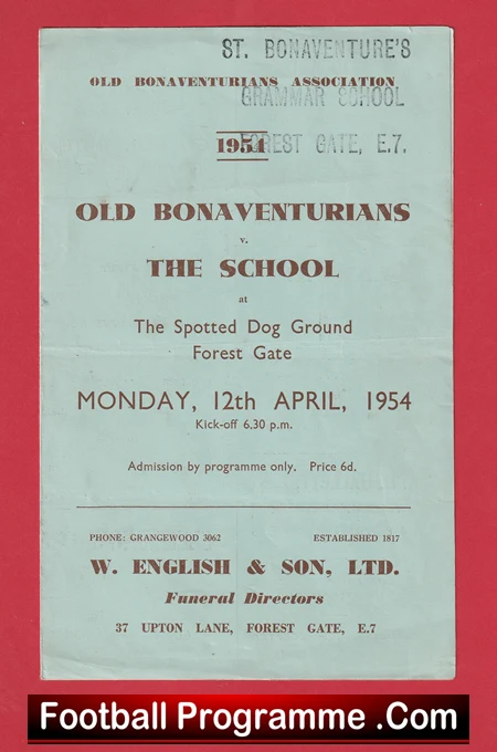 Old Bonaventurians v The Grammar School 1954 - Forest Gate - Image 2