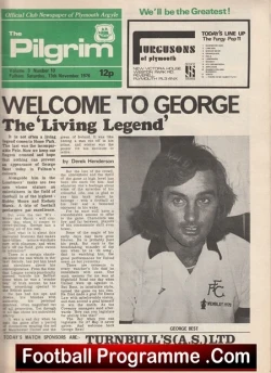 Plymouth Argyle v Fulham 1976 - George Best - football programme