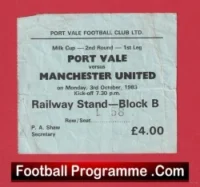 Port Vale v Manchester United 1983 – Match Ticket