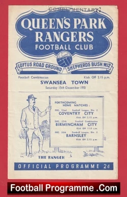 Queens Park Rangers v Swansea Town 1951 - QPR Comp Issue - football programme