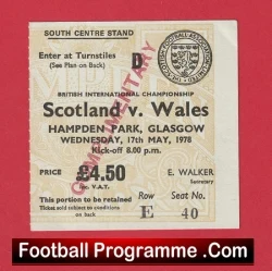 Scotland v Wales 1978 - Match Ticket Hampden Park Glasgow - football memorabilia