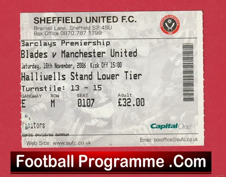 Sheffield United v Manchester United 2006 - Match Ticket - Image 2