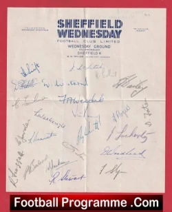 Sheffield Wednesday Football Club Multi Autographed Signed Sheet 1948 1949 - football programme