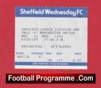 Sheffield Wednesday v Manchester United 1990 – Football Ticket