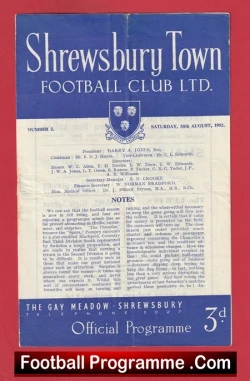 Shrewsbury Town v Exeter City 1952 - 1950's - football programme