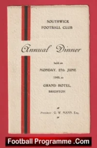 Southwick Football Club Annual Dinner Menu 1949 Grand Hotel Brighton
