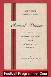 Southwick Football Club Annual Dinner Menu 1949 Grand Hotel Brighton