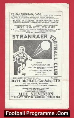Stranraer v Cowdenbeath 1973 - Stair Park Scotland - football programme