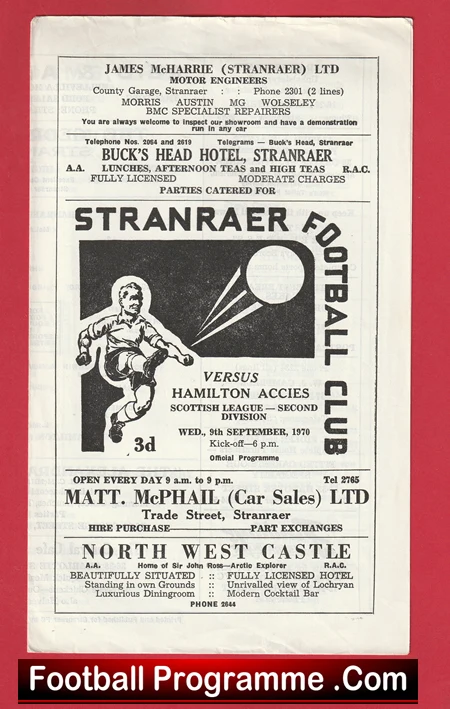 Stranraer v Hamilton Academical 1970 - Scottish Football Programmes - Image 2