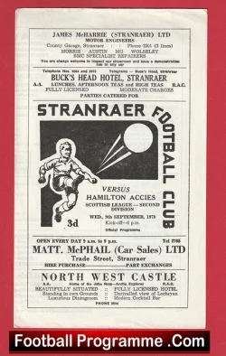 Stranraer v Hamilton Academical 1970 - Scottish Football Programmes - football programme
