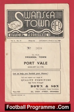 Swansea Town v Port Vale 1949 - 1940s - football programme