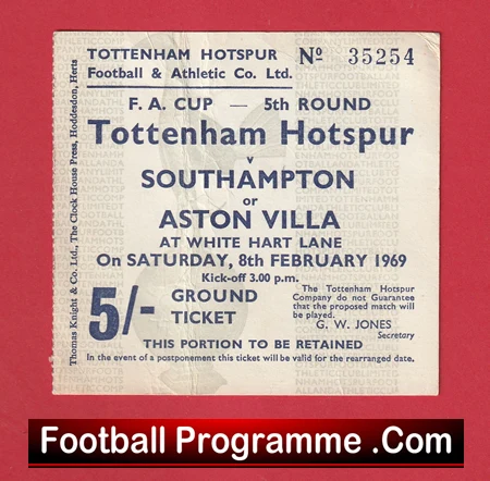 Tottenham Hotspur v Aston Villa 1969 - Old Football Tickets - Image 2
