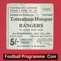 Tottenham Hotspur v Glasgow Rangers 1962 – ECWC Match Ticket
