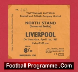 Tottenham Hotspur v Liverpool 1967 - Old Football Tickets - football memorabilia