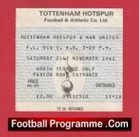 Tottenham Hotspur v Manchester United 1981 – Match Ticket