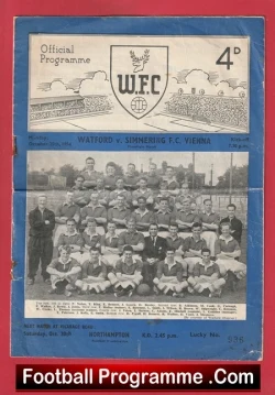 Watford v Simmerning Vienna 1954 - football programme